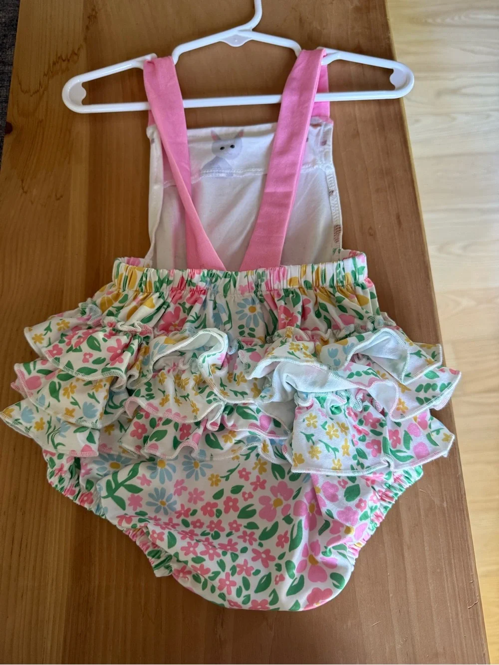Kids Floral Farm Animal Ruffle Romper - Pink/White